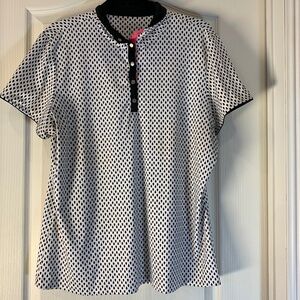 White Tail Golf Top – Women’s XL | Black & White Pattern with Neon Pink Accent